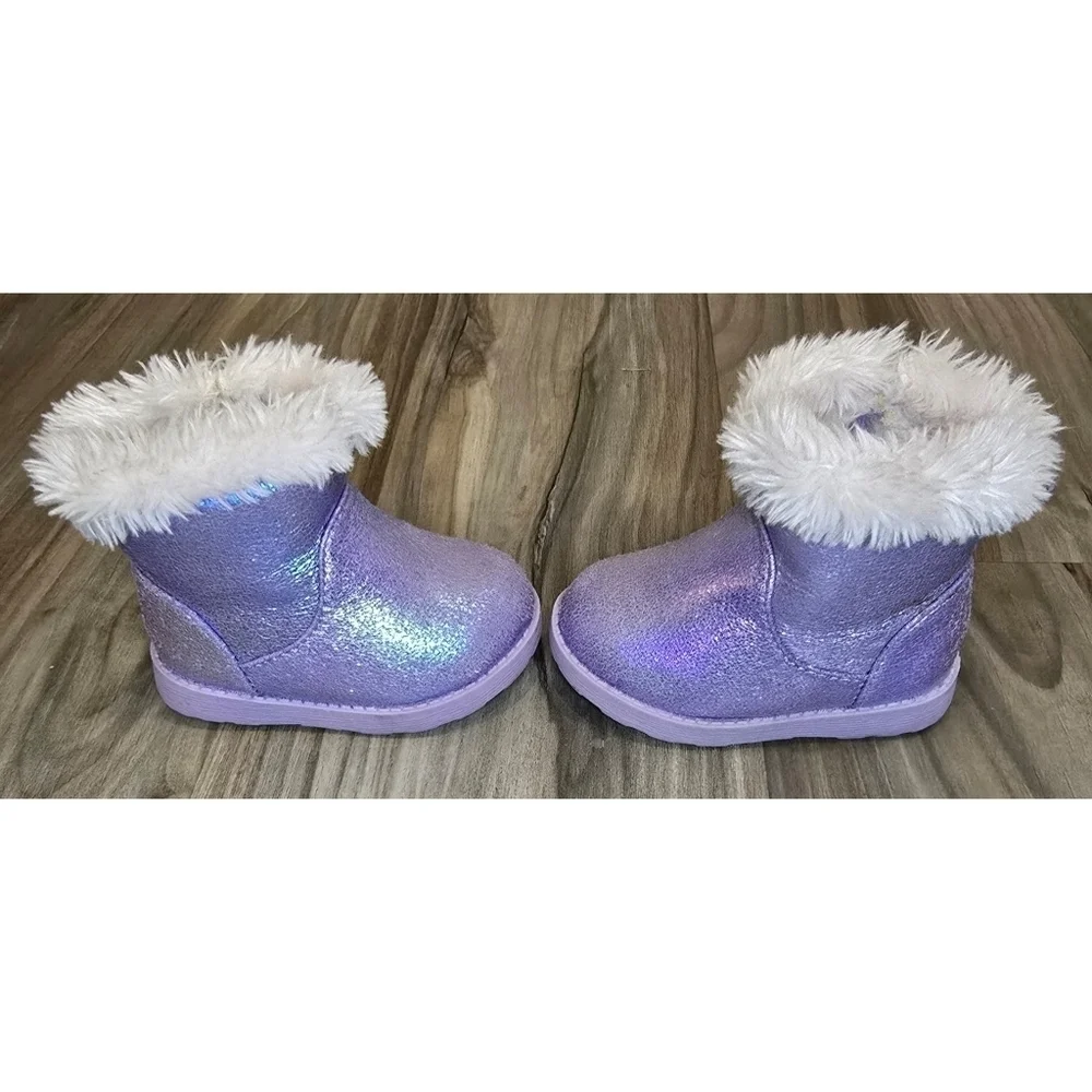 Cat & Jack Toddler Girls Boots – Size 4 – Purple Sparkly Faux Fur